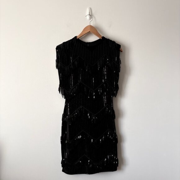 Zara Velvet Sequin Fringe Dress NWT Black Size Medium - Picture 5 of 9